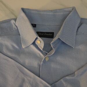 David Donahue Light Blue Checkered Dress Shirt